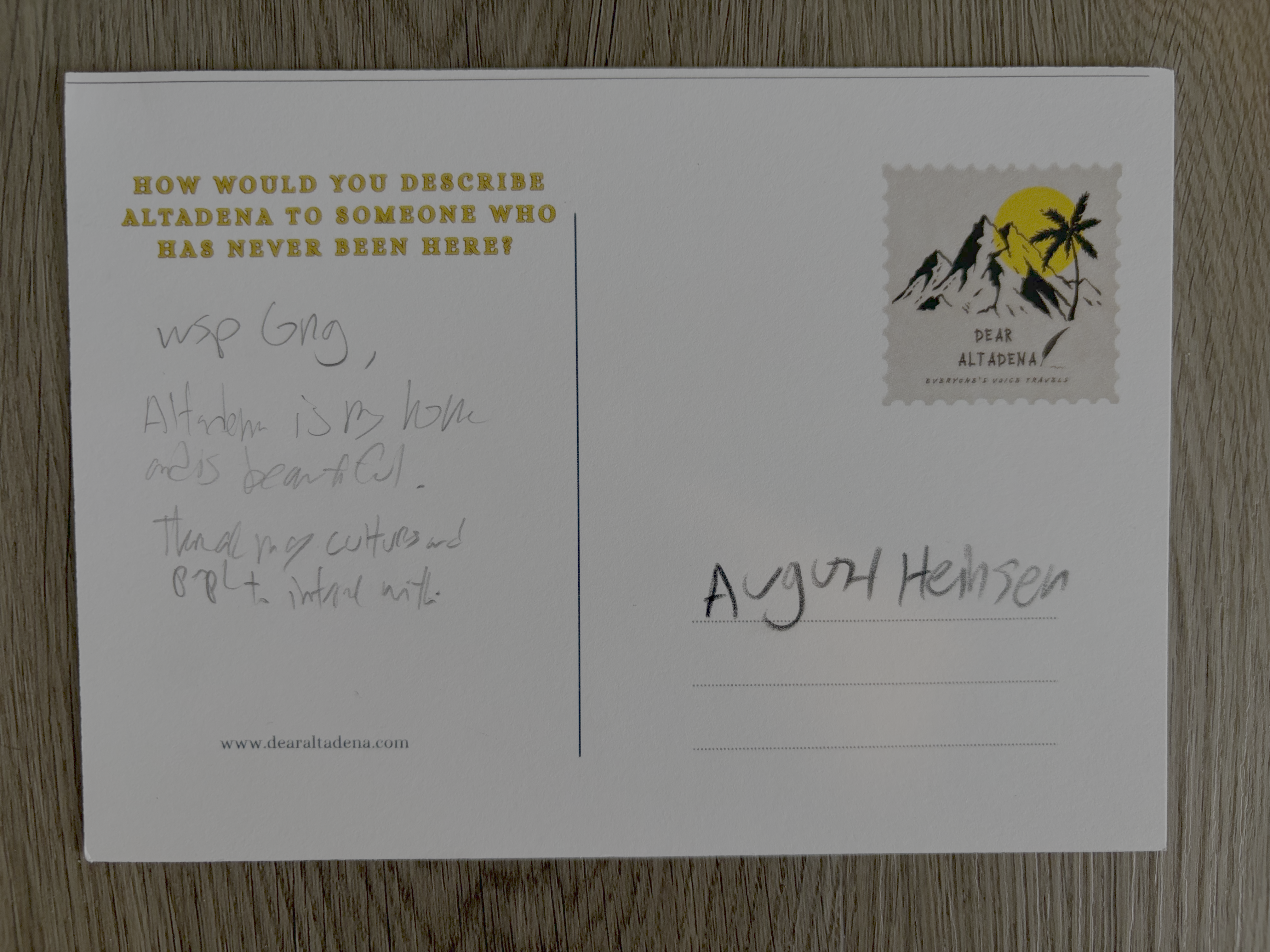 Dear Altadena Postcard