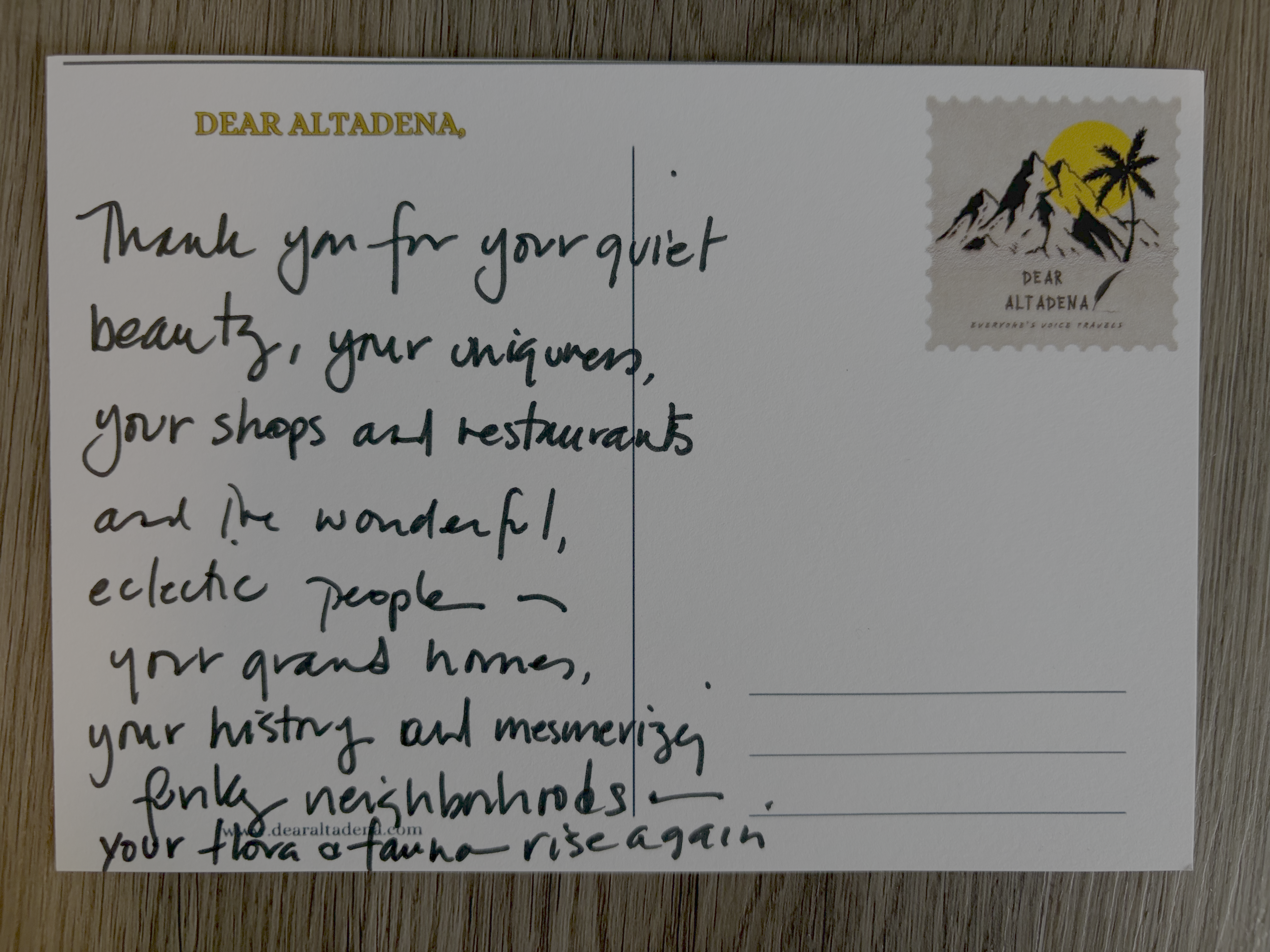 Dear Altadena Postcard