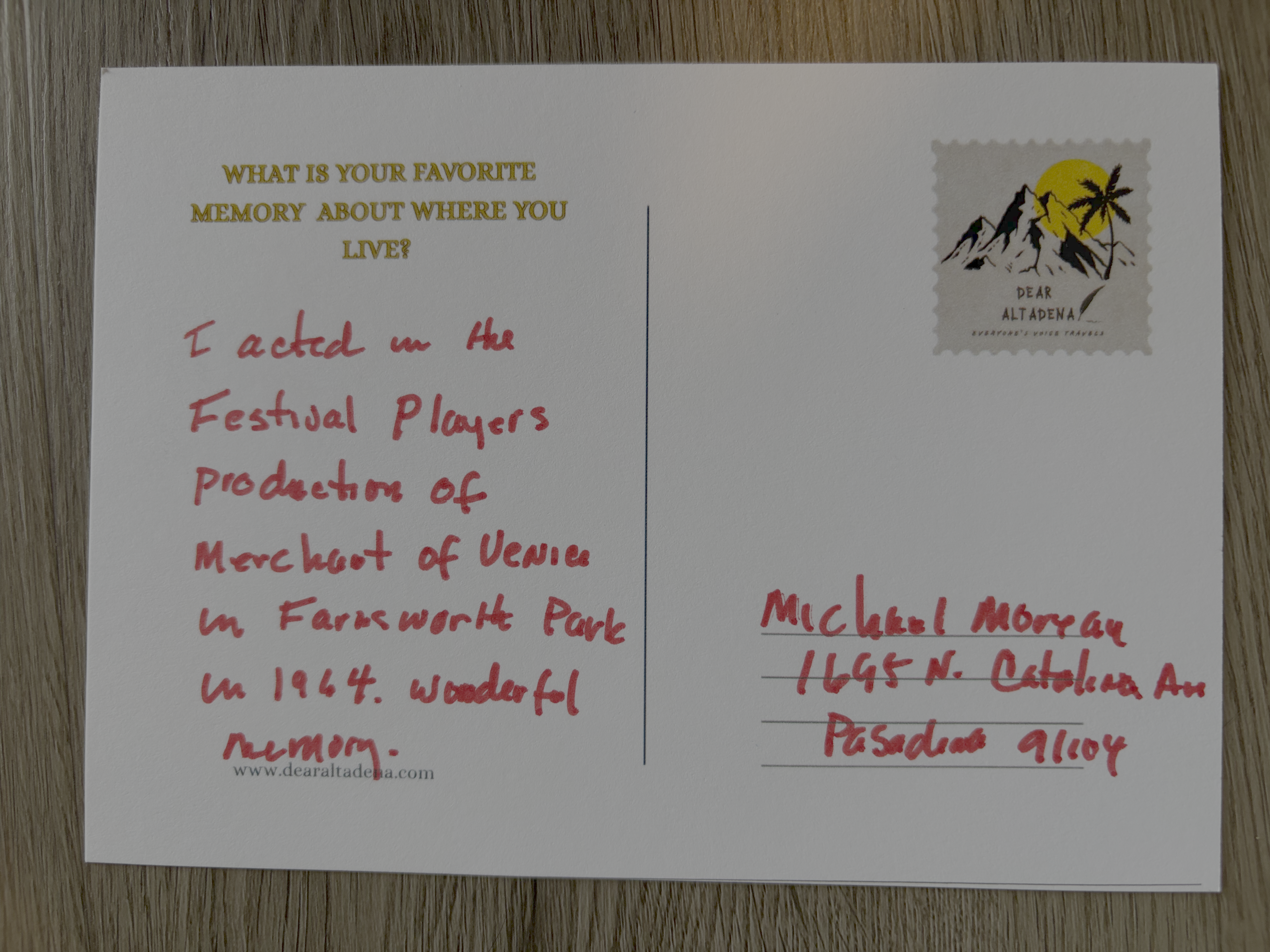 Dear Altadena Postcard