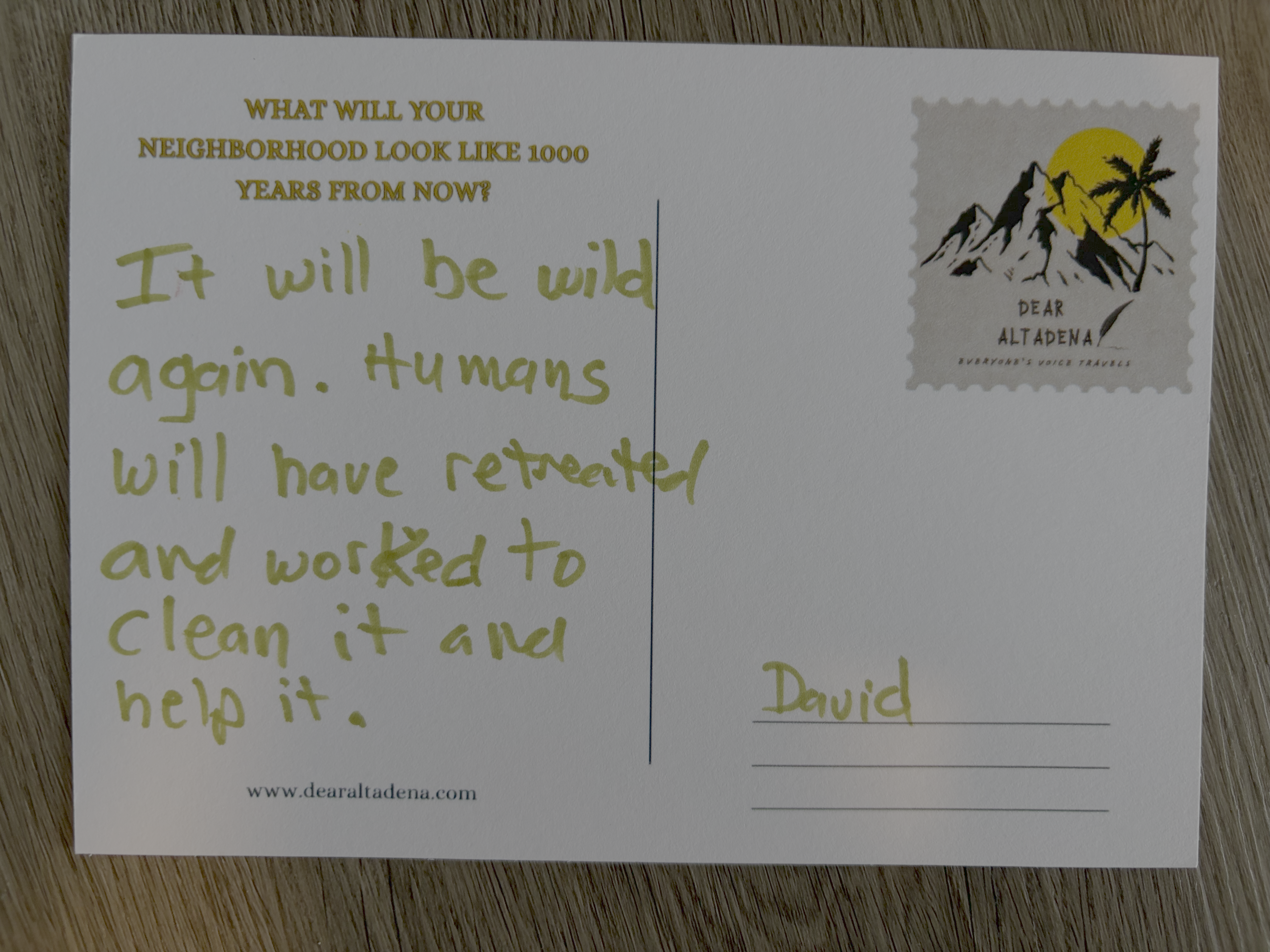 Dear Altadena Postcard