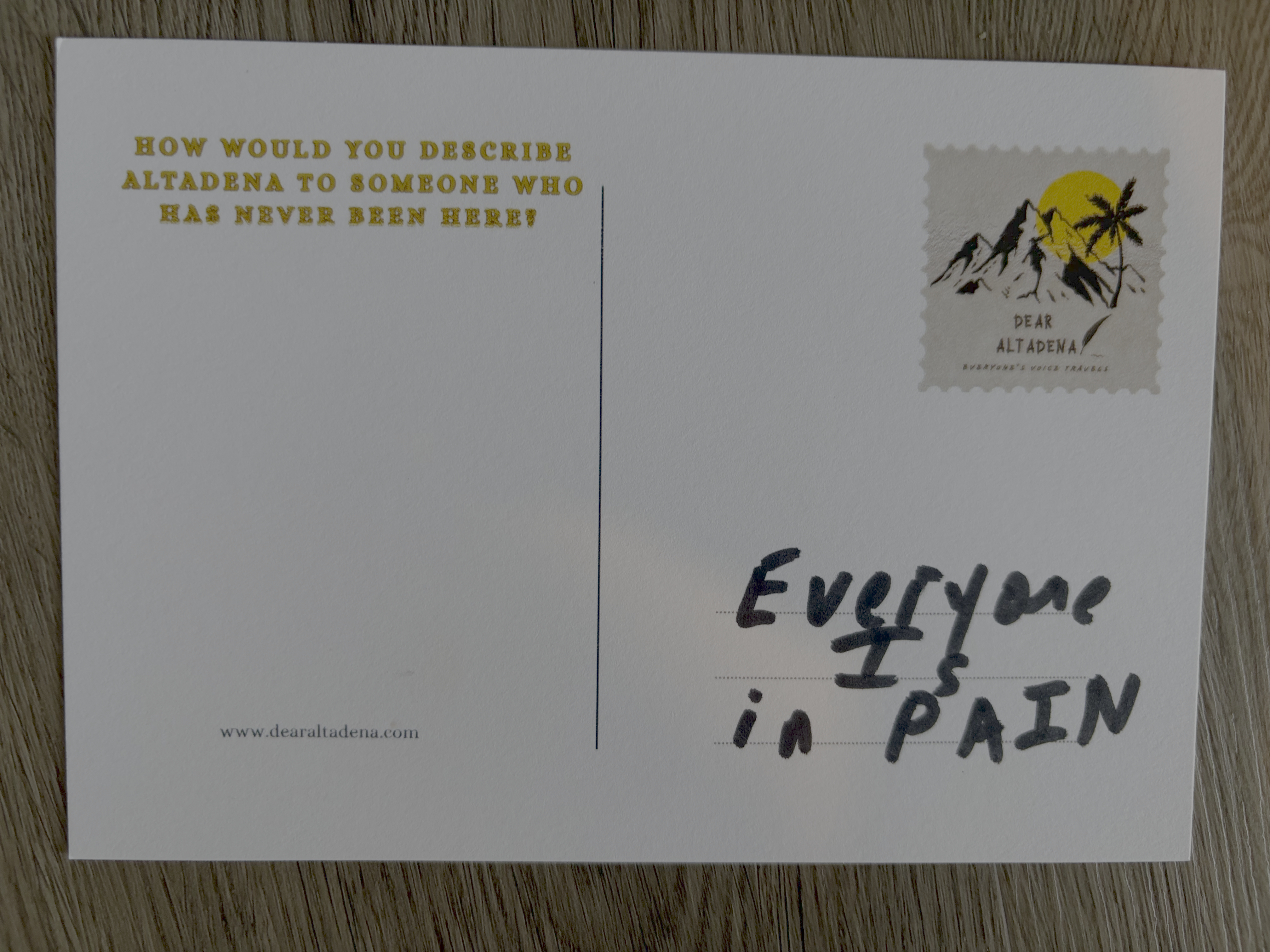 Dear Altadena Postcard 1