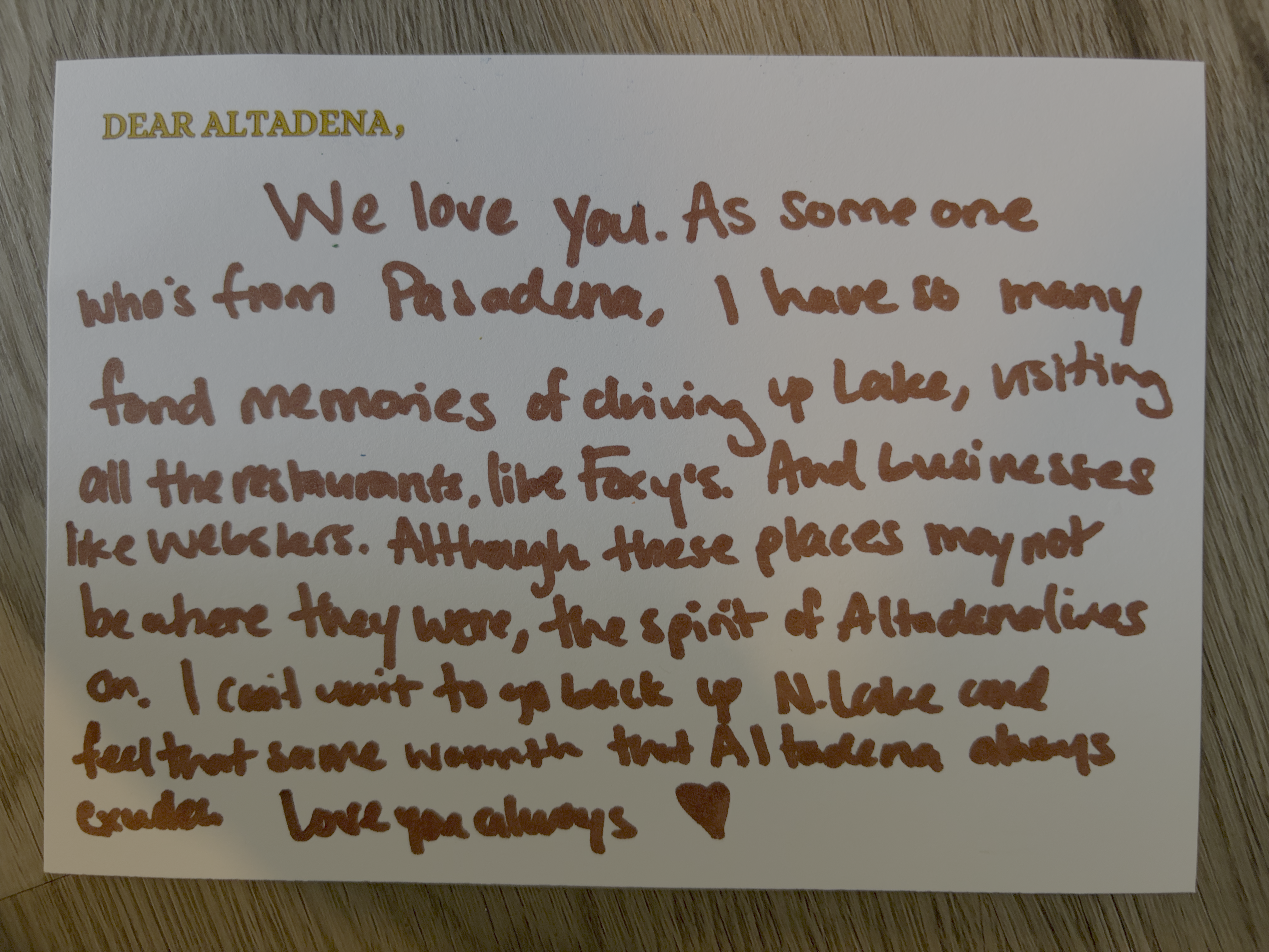 Dear Altadena Postcard 1