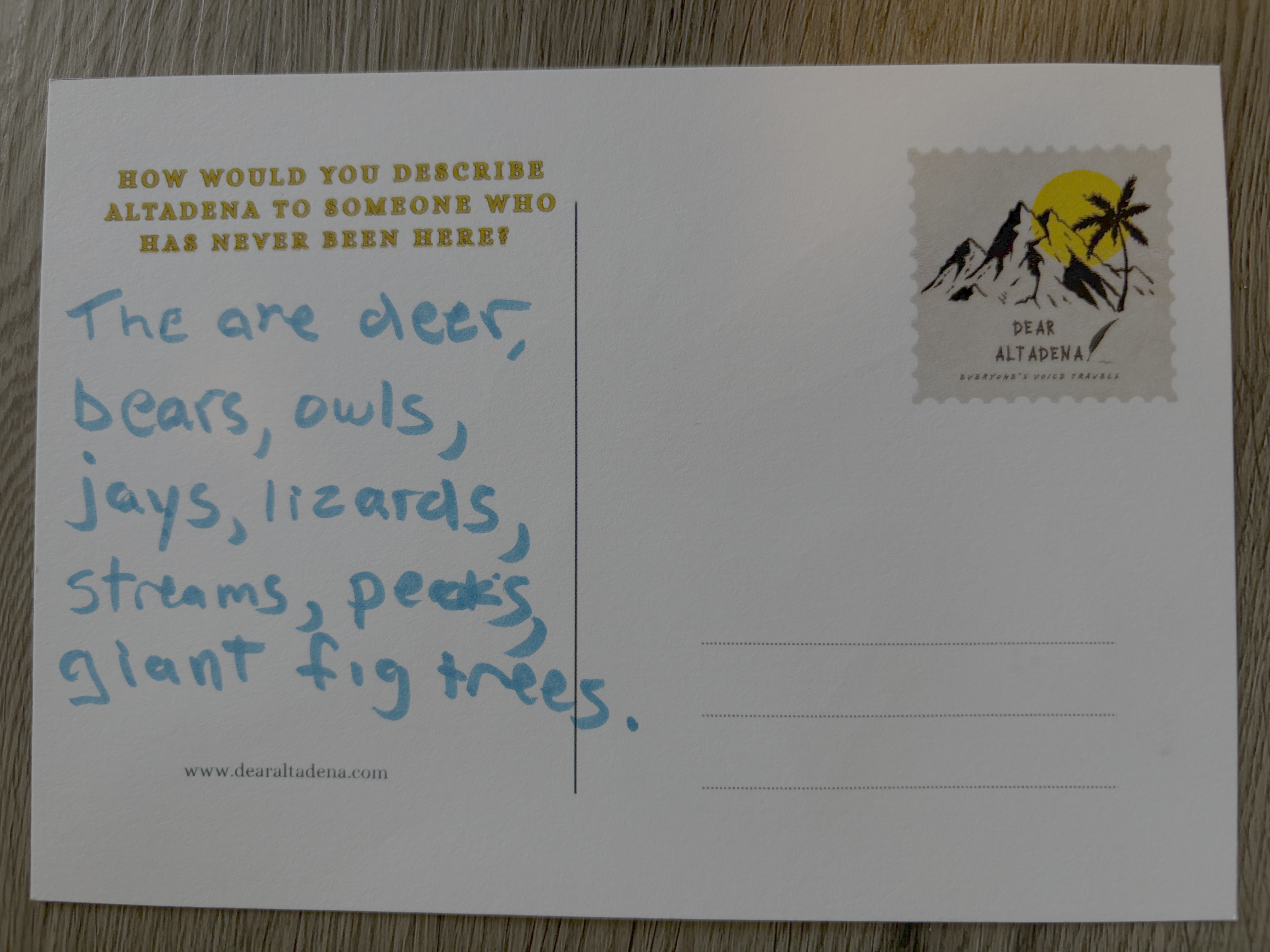 Dear Altadena Postcard 1