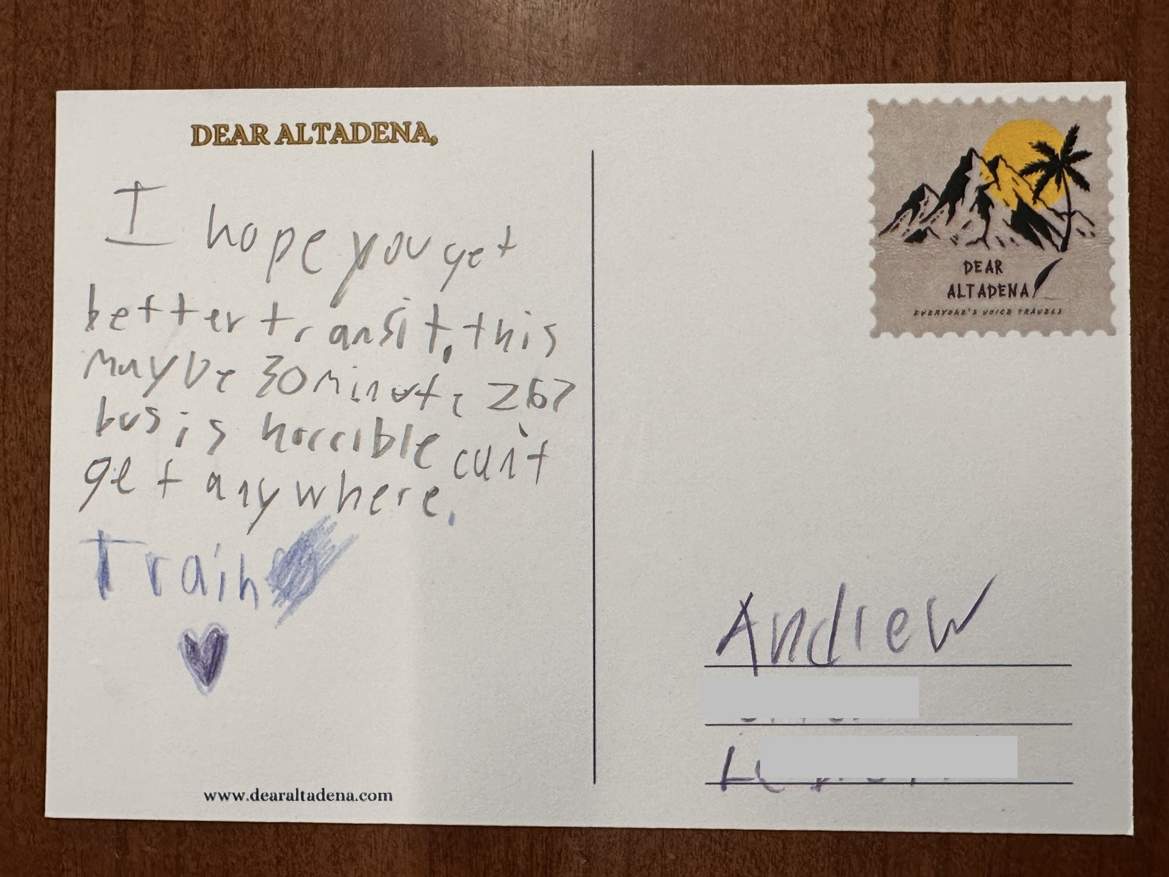 Dear Altadena Postcard 1