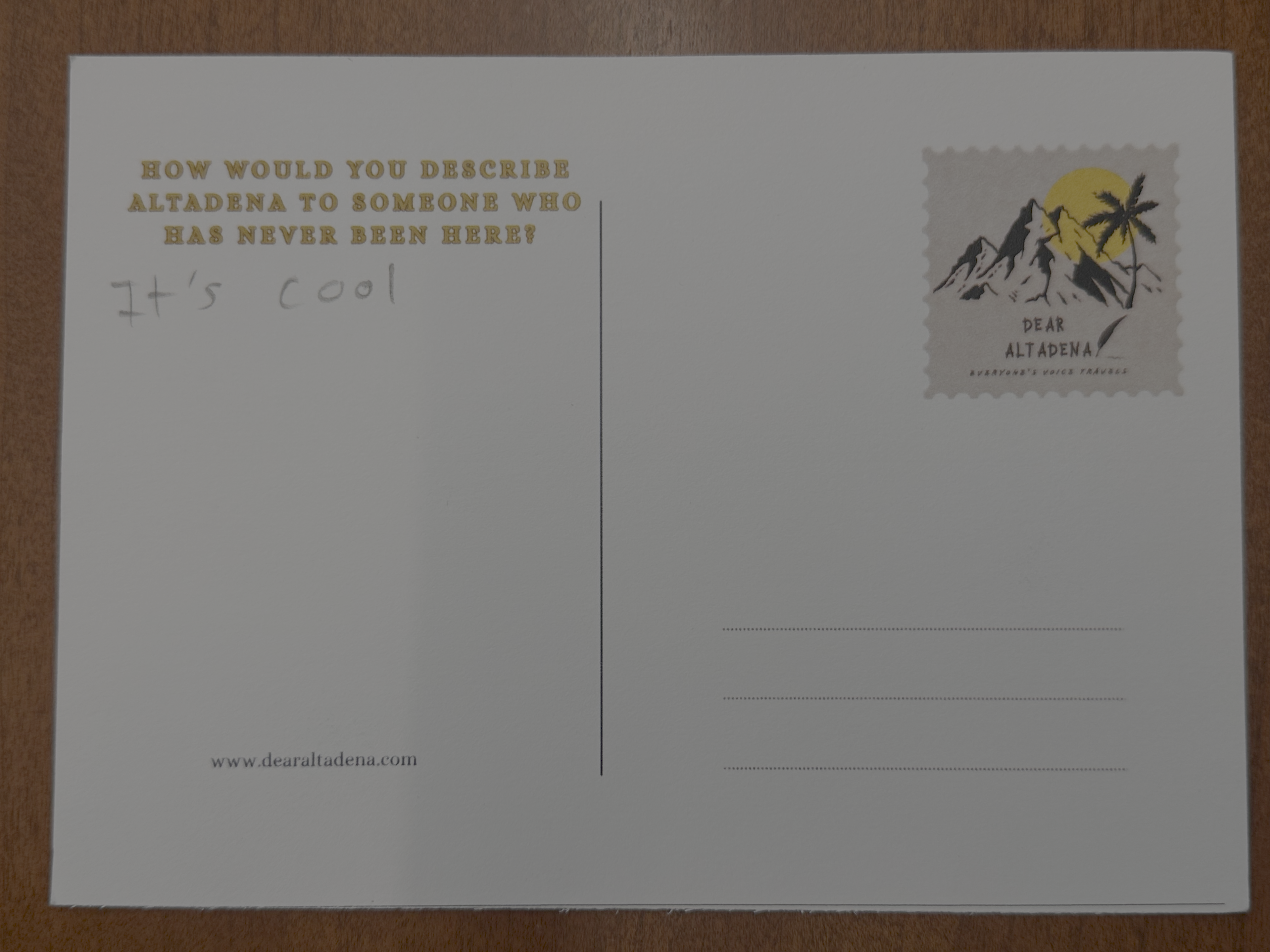 Dear Altadena Postcard 1