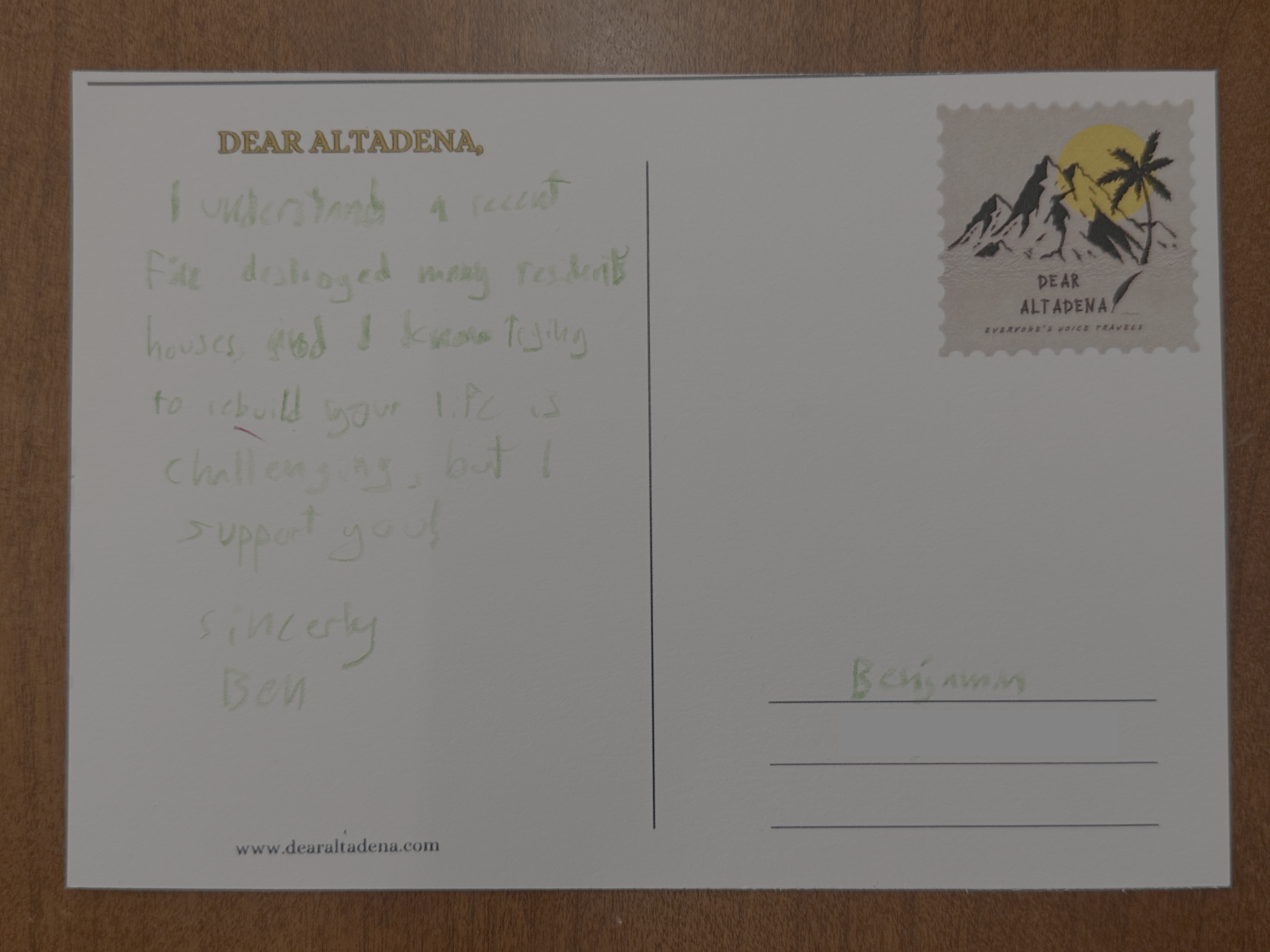 Dear Altadena Postcard 1