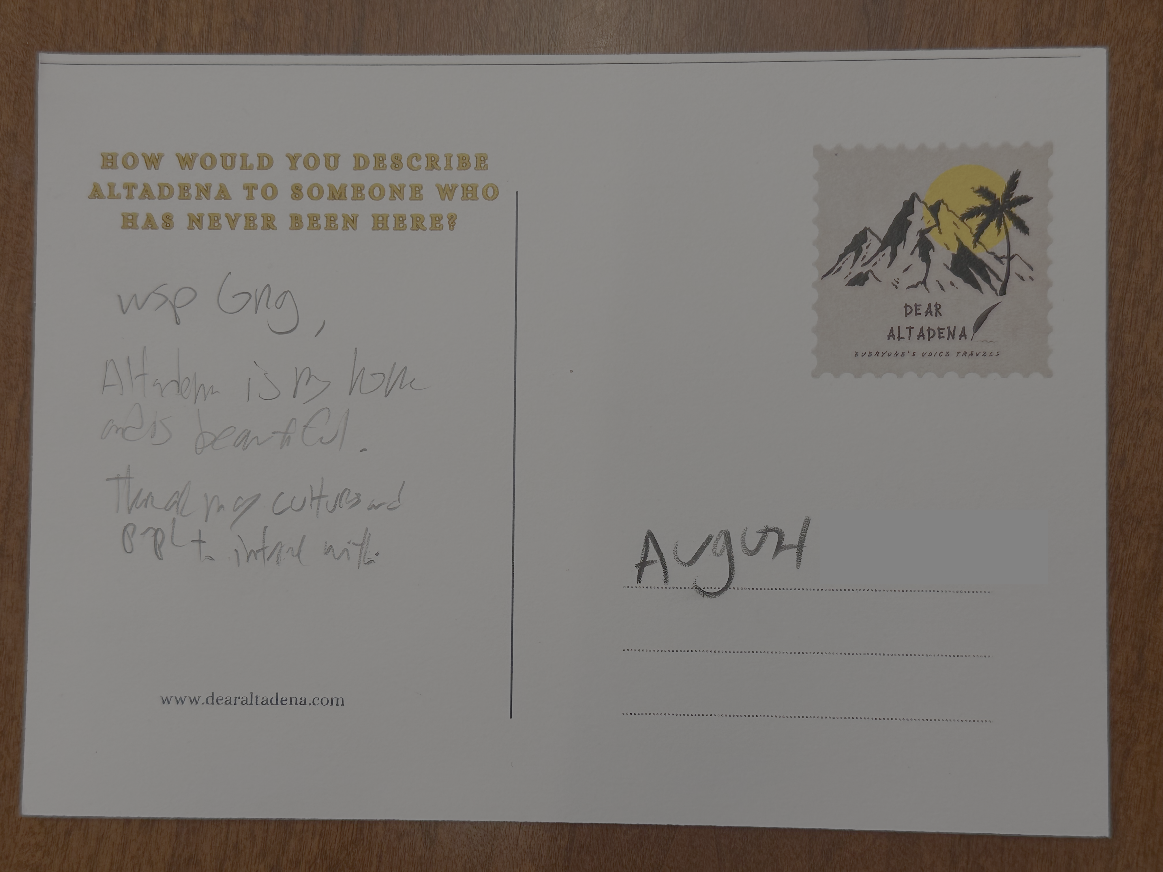 Dear Altadena Postcard 1