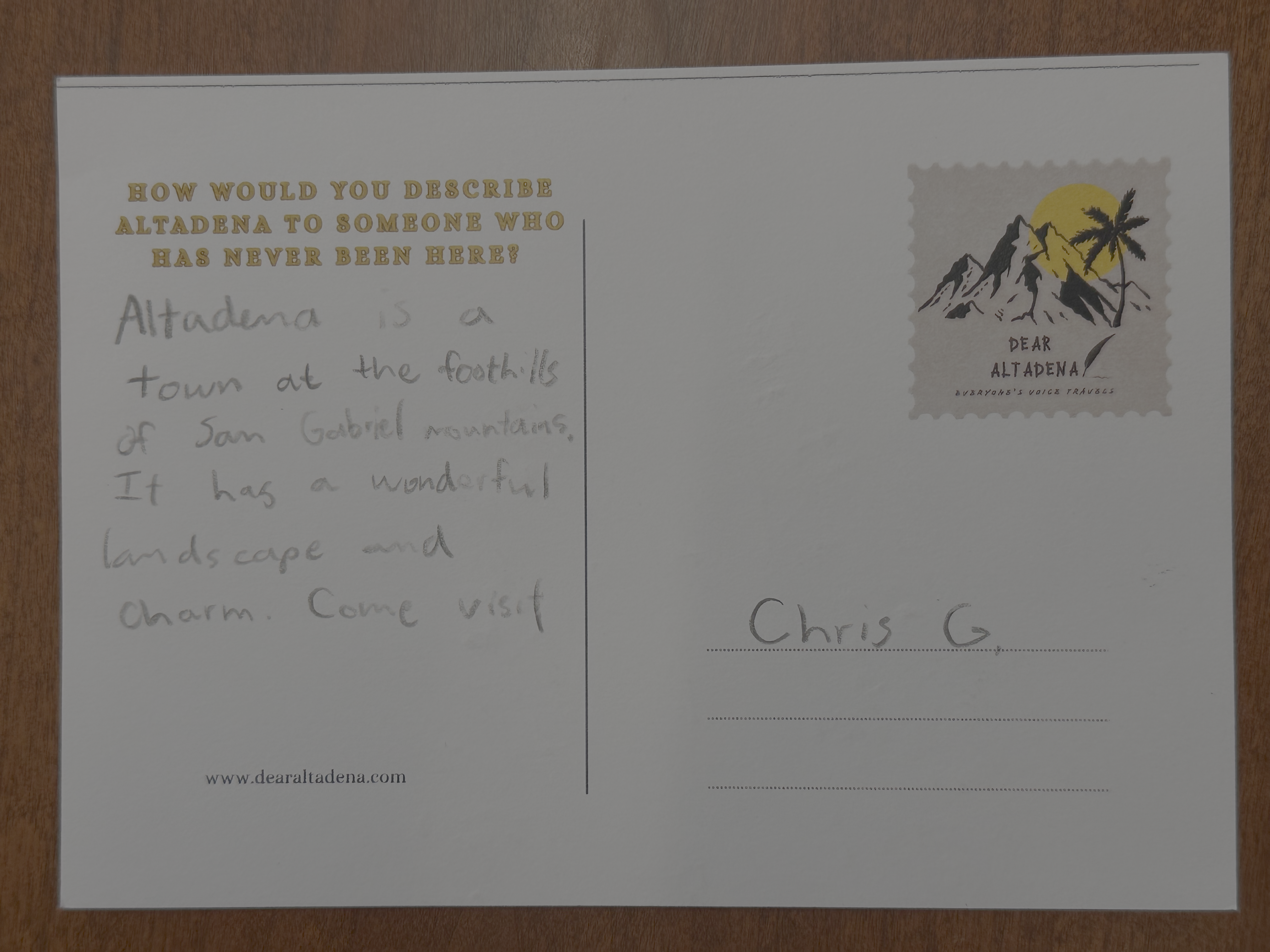 Dear Altadena Postcard 2